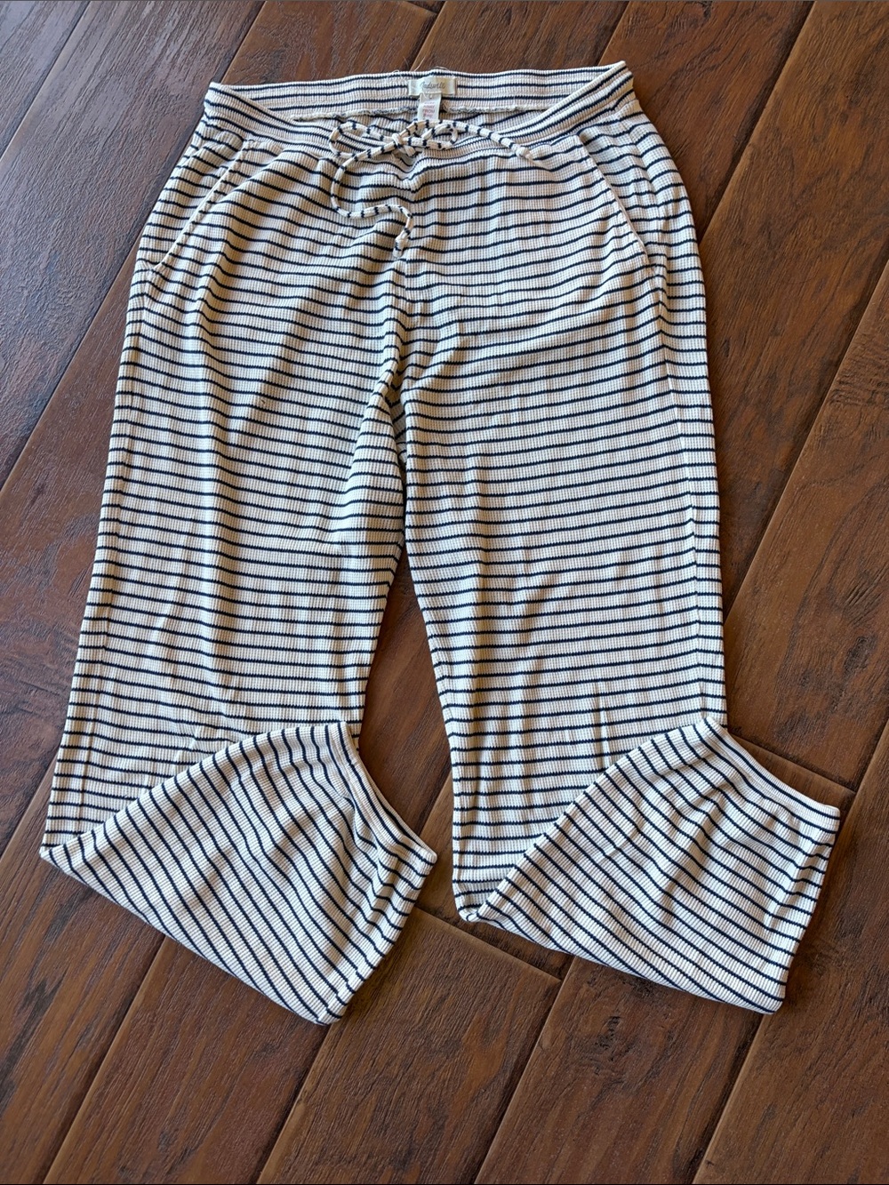 Madewell Black & White Striped Ruffle-Hem Pajama Pants - Size Medium